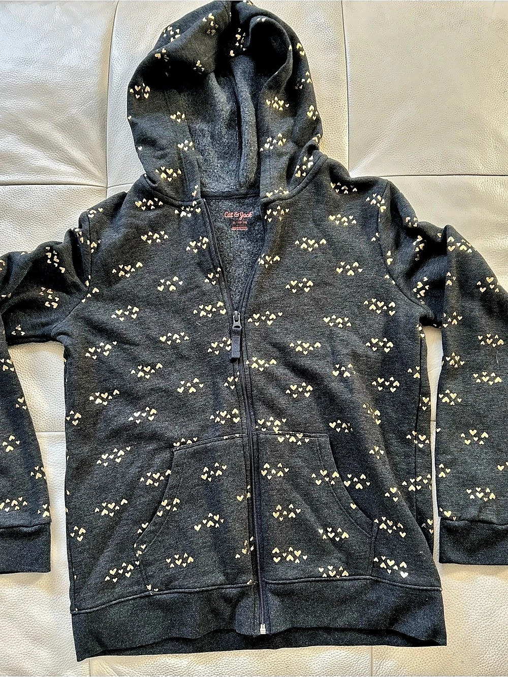Cat & Jack Girls Full-Zip Hoodie with Metallic Gold Heart Pattern Black & Yellow